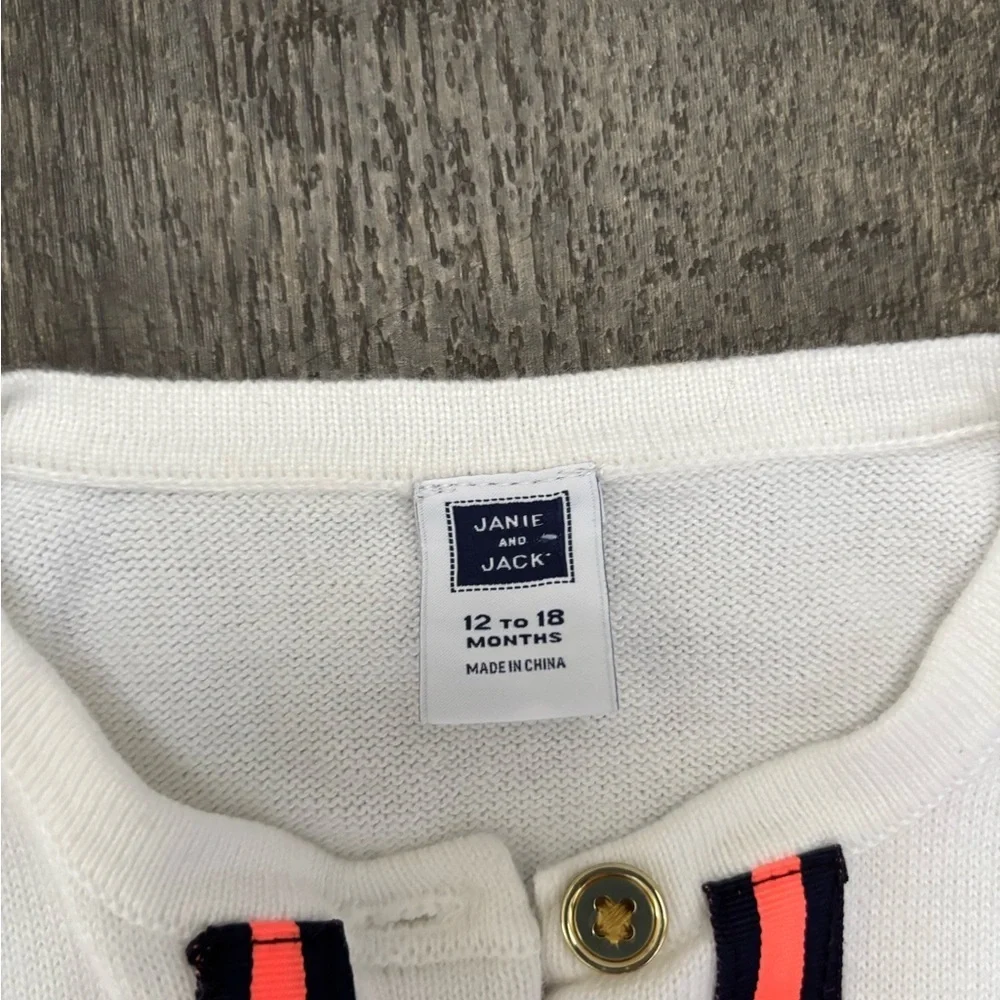 Janie and Jack White Cardigan sweater with Navy and Pink Accents